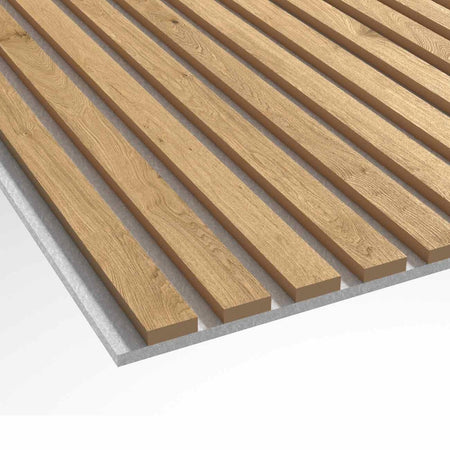 Oak - Grey Acoustic Slats Wall Panel 280 x 60 - DecorMania.eu